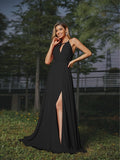 A-Line/Princess Chiffon Ruched Scoop Sleeveless Sweep/Brush Train Bridesmaid Dresses Evening Prom Dress