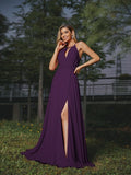 A-Line/Princess Chiffon Ruched Scoop Sleeveless Sweep/Brush Train Bridesmaid Dresses Evening Prom Dress