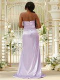 Sheath/Column Silk like Satin Ruched Sweetheart Sleeveless Sweep/Brush Train Bridesmaid Dresses Evening Dress