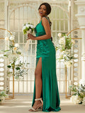 Sheath/Column Polyester Ruched Sweetheart Sleeveless Sweep/Brush Train Bridesmaid Dresses Evening Dress