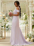 Sheath/Column Stretch Crepe Lace Scoop Sleeveless Sweep/Brush Train Bridesmaid Dresses Evening Dress