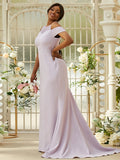Sheath/Column Stretch Crepe Lace Scoop Sleeveless Sweep/Brush Train Bridesmaid Dresses Evening Dress