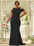 Sheath/Column Stretch Crepe Lace Scoop Sleeveless Sweep/Brush Train Bridesmaid Dresses Evening Dress