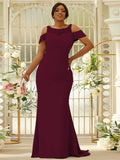 Sheath/Column Stretch Crepe Lace Scoop Sleeveless Sweep/Brush Train Bridesmaid Dresses Evening Dress