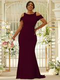 Sheath/Column Stretch Crepe Lace Scoop Sleeveless Sweep/Brush Train Bridesmaid Dresses Evening Dress