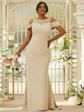 Sheath/Column Stretch Crepe Lace Scoop Sleeveless Sweep/Brush Train Bridesmaid Dresses Evening Dress