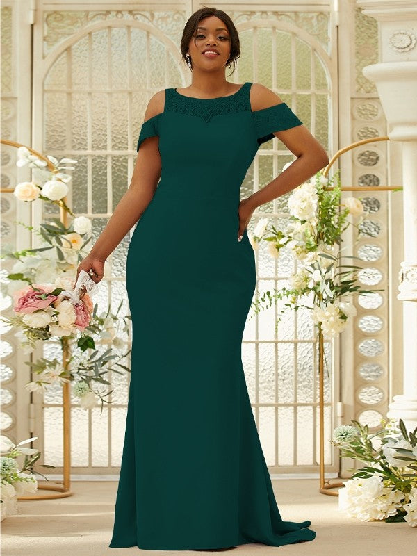 Sheath/Column Stretch Crepe Lace Scoop Sleeveless Sweep/Brush Train Bridesmaid Dresses Evening Dress