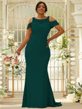 Sheath/Column Stretch Crepe Lace Scoop Sleeveless Sweep/Brush Train Bridesmaid Dresses Evening Dress
