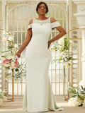 Sheath/Column Stretch Crepe Lace Scoop Sleeveless Sweep/Brush Train Bridesmaid Dresses Evening Dress