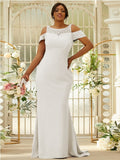 Sheath/Column Stretch Crepe Lace Scoop Sleeveless Sweep/Brush Train Bridesmaid Dresses Evening Dress