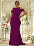 Sheath/Column Stretch Crepe Lace Scoop Sleeveless Sweep/Brush Train Bridesmaid Dresses Evening Dress