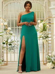 Sheath/Column Jersey Ruffles One-Shoulder Sleeveless Sweep/Brush Train Bridesmaid Dresses Evening Dress