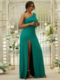 Sheath/Column Jersey Ruffles One-Shoulder Sleeveless Sweep/Brush Train Bridesmaid Dresses Evening Dress