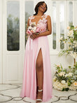 A-Line/Princess Chiffon Applique Scoop Sleeveless Floor-Length Bridesmaid Dresses Evening Prom Dress