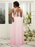 A-Line/Princess Chiffon Applique Scoop Sleeveless Floor-Length Bridesmaid Dresses Evening Prom Dress