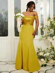 Sheath/Column Stretch Crepe Sequin Off-the-Shoulder Sleeveless Floor-Length Bridesmaid Dresses Evening Dress