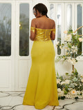 Sheath/Column Stretch Crepe Sequin Off-the-Shoulder Sleeveless Floor-Length Bridesmaid Dresses Evening Dress