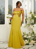 Sheath/Column Stretch Crepe Sequin Off-the-Shoulder Sleeveless Floor-Length Bridesmaid Dresses Evening Dress