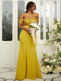 Sheath/Column Stretch Crepe Sequin Off-the-Shoulder Sleeveless Floor-Length Bridesmaid Dresses Evening Dress