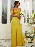 Sheath/Column Stretch Crepe Sequin Off-the-Shoulder Sleeveless Floor-Length Bridesmaid Dresses Evening Dress