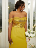 Sheath/Column Stretch Crepe Sequin Off-the-Shoulder Sleeveless Floor-Length Bridesmaid Dresses Evening Dress