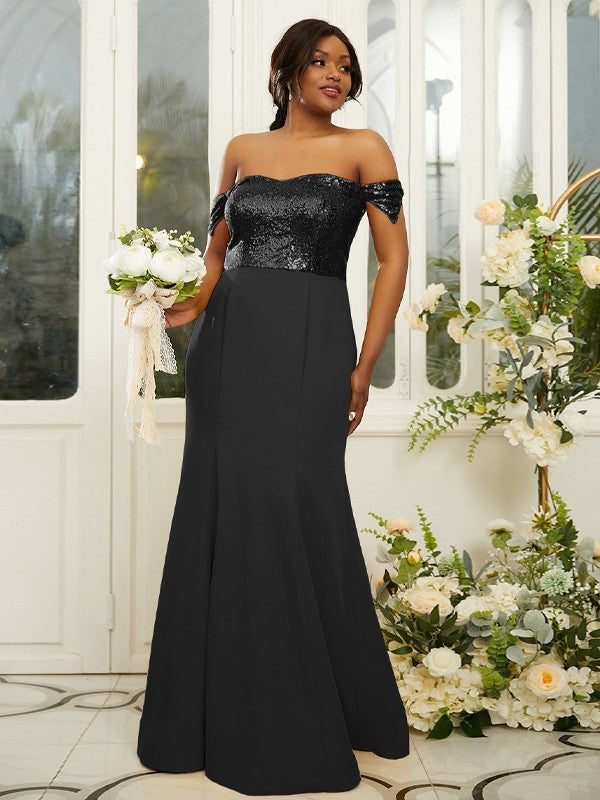 Sheath/Column Stretch Crepe Sequin Off-the-Shoulder Sleeveless Floor-Length Bridesmaid Dresses Evening Dress