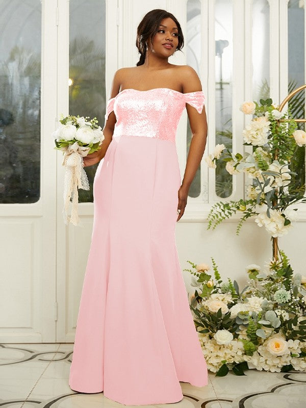 Sheath/Column Stretch Crepe Sequin Off-the-Shoulder Sleeveless Floor-Length Bridesmaid Dresses Evening Dress