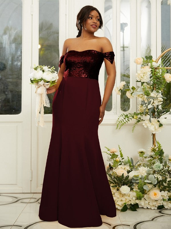 Sheath/Column Stretch Crepe Sequin Off-the-Shoulder Sleeveless Floor-Length Bridesmaid Dresses Evening Dress