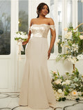 Sheath/Column Stretch Crepe Sequin Off-the-Shoulder Sleeveless Floor-Length Bridesmaid Dresses Evening Dress