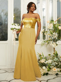 Sheath/Column Stretch Crepe Sequin Off-the-Shoulder Sleeveless Floor-Length Bridesmaid Dresses Evening Dress