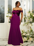 Sheath/Column Stretch Crepe Sequin Off-the-Shoulder Sleeveless Floor-Length Bridesmaid Dresses Evening Dress