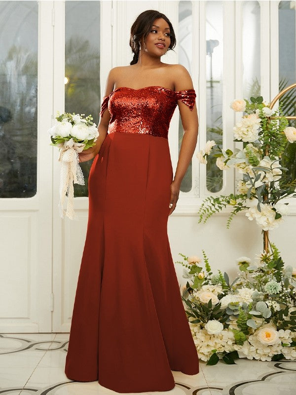 Sheath/Column Stretch Crepe Sequin Off-the-Shoulder Sleeveless Floor-Length Bridesmaid Dresses Evening Dress