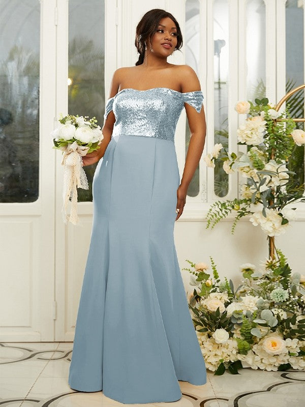 Sheath/Column Stretch Crepe Sequin Off-the-Shoulder Sleeveless Floor-Length Bridesmaid Dresses Evening Dress