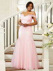 Sheath/Column Stretch Crepe Lace Off-the-Shoulder Sleeveless Floor-Length Bridesmaid Dresses Evening Formal Dress