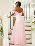 Sheath/Column Stretch Crepe Lace Off-the-Shoulder Sleeveless Floor-Length Bridesmaid Dresses Evening Formal Dress