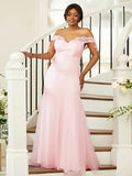 Sheath/Column Stretch Crepe Lace Off-the-Shoulder Sleeveless Floor-Length Bridesmaid Dresses Evening Formal Dress