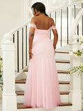 Sheath/Column Stretch Crepe Lace Off-the-Shoulder Sleeveless Floor-Length Bridesmaid Dresses Evening Formal Dress