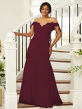 Sheath/Column Stretch Crepe Lace Off-the-Shoulder Sleeveless Floor-Length Bridesmaid Dresses Evening Formal Dress