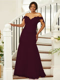 Sheath/Column Stretch Crepe Lace Off-the-Shoulder Sleeveless Floor-Length Bridesmaid Dresses Evening Formal Dress
