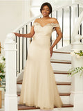 Sheath/Column Stretch Crepe Lace Off-the-Shoulder Sleeveless Floor-Length Bridesmaid Dresses Evening Formal Dress