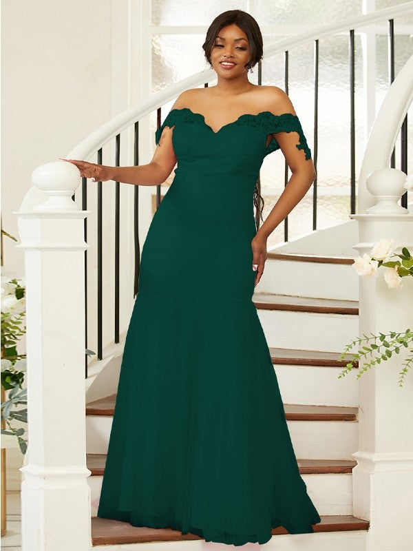 Sheath/Column Stretch Crepe Lace Off-the-Shoulder Sleeveless Floor-Length Bridesmaid Dresses Evening Formal Dress