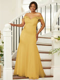 Sheath/Column Stretch Crepe Lace Off-the-Shoulder Sleeveless Floor-Length Bridesmaid Dresses Evening Formal Dress