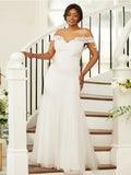 Sheath/Column Stretch Crepe Lace Off-the-Shoulder Sleeveless Floor-Length Bridesmaid Dresses Evening Formal Dress