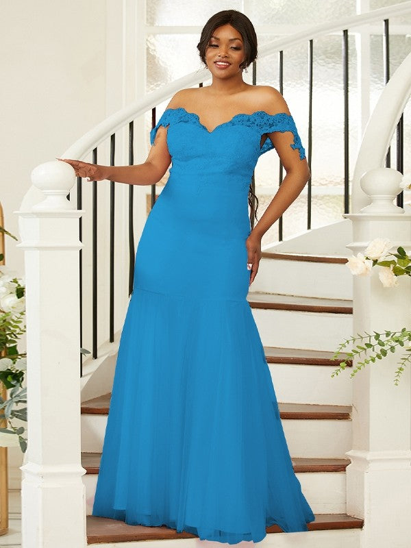 Sheath/Column Stretch Crepe Lace Off-the-Shoulder Sleeveless Floor-Length Bridesmaid Dresses Evening Formal Dress