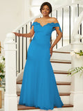 Sheath/Column Stretch Crepe Lace Off-the-Shoulder Sleeveless Floor-Length Bridesmaid Dresses Evening Formal Dress