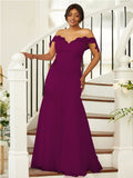 Sheath/Column Stretch Crepe Lace Off-the-Shoulder Sleeveless Floor-Length Bridesmaid Dresses Evening Formal Dress