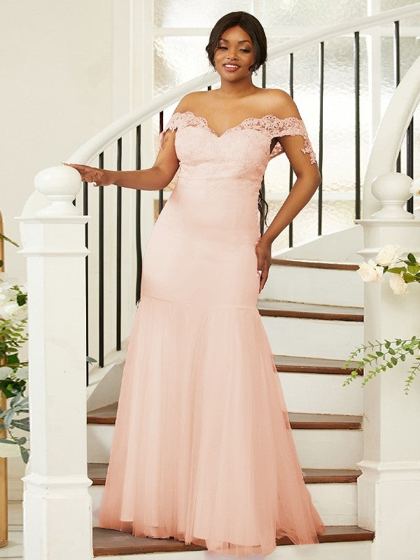 Sheath/Column Stretch Crepe Lace Off-the-Shoulder Sleeveless Floor-Length Bridesmaid Dresses Evening Formal Dress