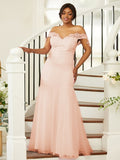 Sheath/Column Stretch Crepe Lace Off-the-Shoulder Sleeveless Floor-Length Bridesmaid Dresses Evening Formal Dress