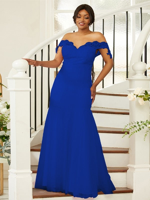 Sheath/Column Stretch Crepe Lace Off-the-Shoulder Sleeveless Floor-Length Bridesmaid Dresses Evening Formal Dress
