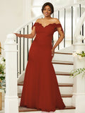 Sheath/Column Stretch Crepe Lace Off-the-Shoulder Sleeveless Floor-Length Bridesmaid Dresses Evening Formal Dress